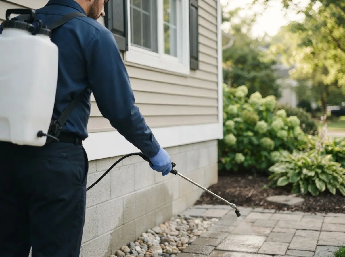 Pest control technician inspecting a home in Amity, OR